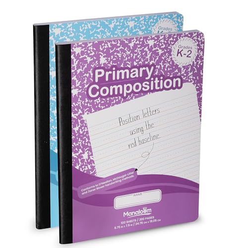 Manaloom Primary Composition Notebooks K-2-2 Pack, 200 Pages (100 Sheets) Primary Composition Notebook for Kids - 9-3/4 x 7-1/2 - Primary Ruled, 2 Pack - Image 1