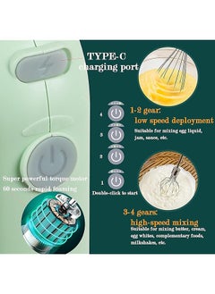 erorex Electric Mixer Compact Cordless Electric Egg Beater Usb Rechargable Egg Beater With 2 Detachable Stir Whisks 4 Speed Modes For Whipping And Mixing Cookies Dough Batters And More Green  - Image 4