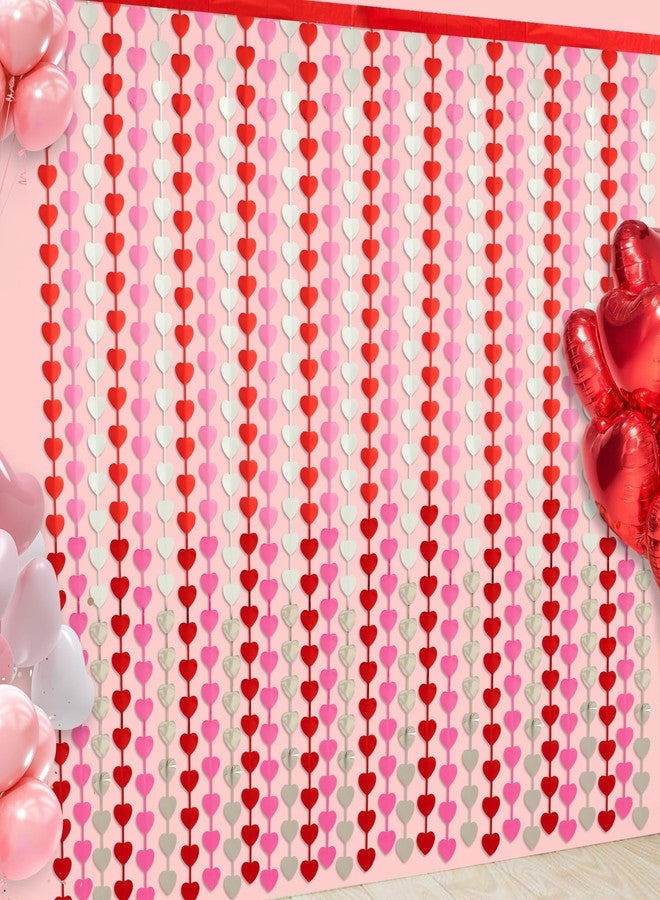 Maniaacer Heart Foil Fringe Curtains 3.3 X 6.6 ft Valentine Tinsel Foil Heart Streamers Red Pink Sliver Hearts Foil Curtains Backdrop for Valentines Day Anniversary Wedding Birthday Decor, 2 Pack - Image 1