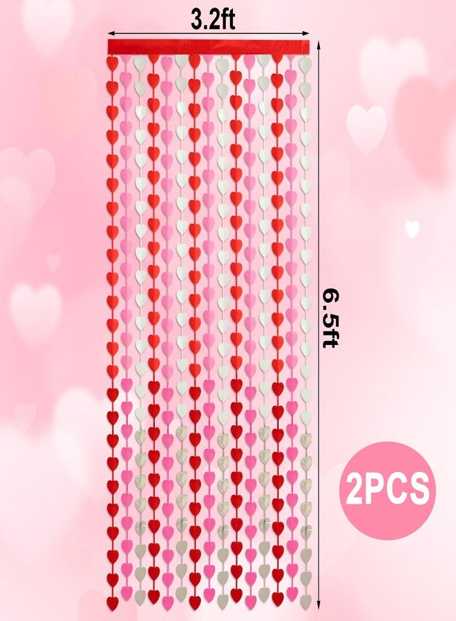 Maniaacer Heart Foil Fringe Curtains 3.3 X 6.6 ft Valentine Tinsel Foil Heart Streamers Red Pink Sliver Hearts Foil Curtains Backdrop for Valentines Day Anniversary Wedding Birthday Decor, 2 Pack - Image 2