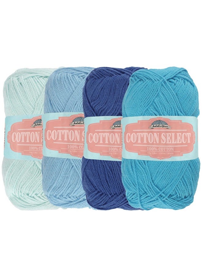BambooMN - Jubileeyarn Cotton Select Yarn Sport Weight 50G/Skein Shades Of Blue 4 Skeins - Image 1