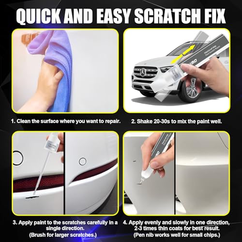 KIKIMO for Mercedes-Benz Touch Up Paint(Polar White(149/9149)), Car Paint Repair Kit for Mercedes-Benz, 2 In 1 Scratches Repair with Pen Tip and Brush, Color-Matched for Quick & Easy Fix - Image 5