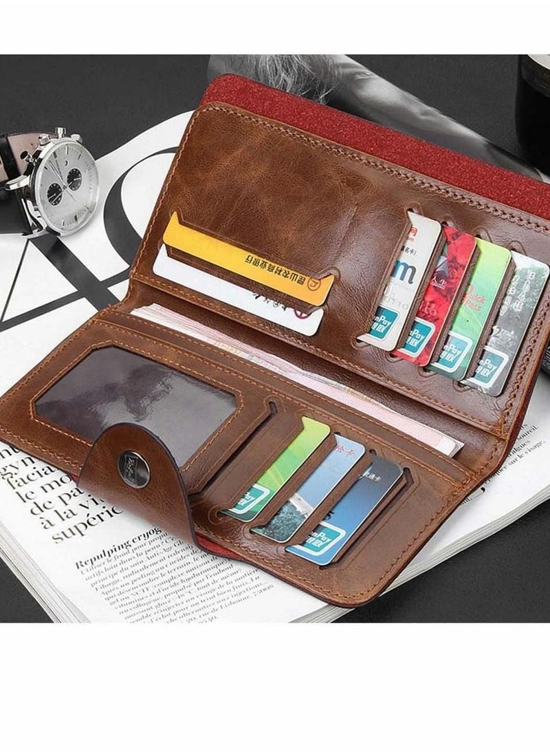 KASTWAVE - Men's Leather Long Wallet, Anbane Men's RFID Trifold Wallet, Brown Card Holder - Image 1