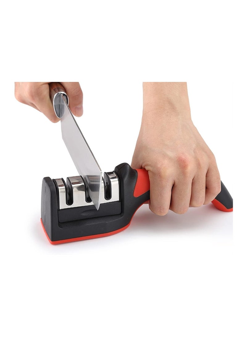 VIUAUAX 3 in 1 Knife Sharpener with 3 Stages, Handheld Knife Sharpener Helps Repair, Restore, Polish Blades, Including Straight, Serrated Blades and Scissors - Image 1
