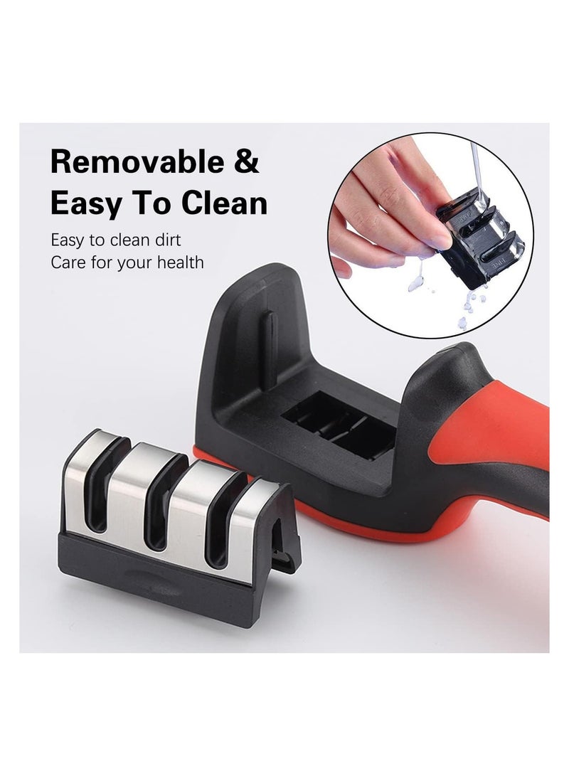 VIUAUAX 3 in 1 Knife Sharpener with 3 Stages, Handheld Knife Sharpener Helps Repair, Restore, Polish Blades, Including Straight, Serrated Blades and Scissors - Image 4