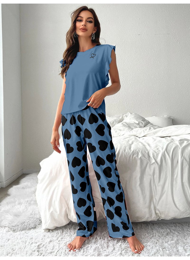 Generic - 2024 New Casual Chic Womens Loungewear Set short long blue black love - Image 1