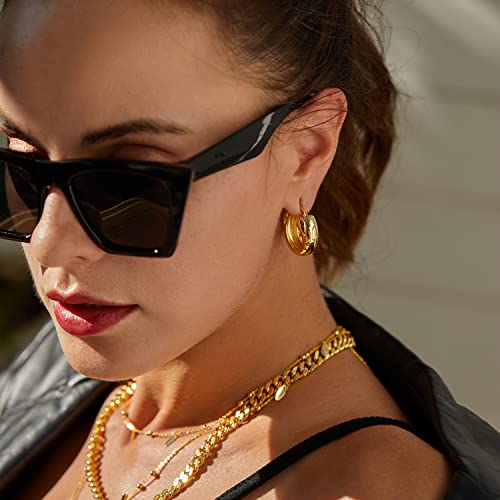 FRUMOS 18K Gold Plated Chunky Hoop Earrings for Women Fashion Thick Gold Hoops Earrings Set Jewelry for girls Birthday Christmas Gifts (Double loop winding hoop) - Image 5
