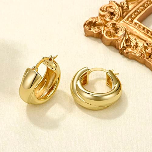 FRUMOS 18K Gold Plated Chunky Hoop Earrings for Women Fashion Thick Gold Hoops Earrings Set Jewelry for girls Birthday Christmas Gifts (Double loop winding hoop) - Image 3