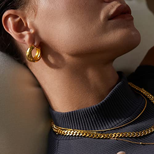 FRUMOS 18K Gold Plated Chunky Hoop Earrings for Women Fashion Thick Gold Hoops Earrings Set Jewelry for girls Birthday Christmas Gifts (Double loop winding hoop) - Image 4