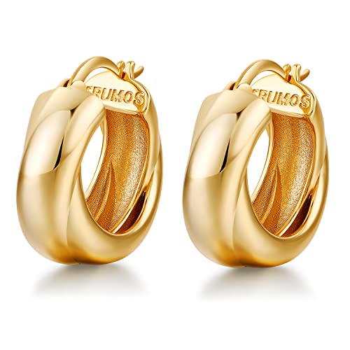 FRUMOS 18K Gold Plated Chunky Hoop Earrings for Women Fashion Thick Gold Hoops Earrings Set Jewelry for girls Birthday Christmas Gifts (Double loop winding hoop) - Image 1