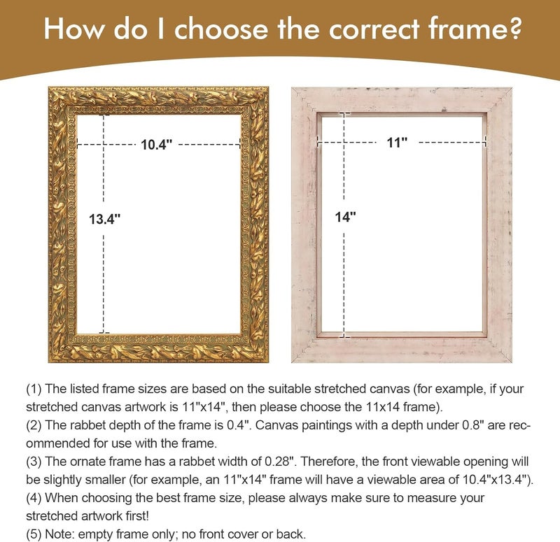 FOLKOR Wood Canvas Frame for 6x8 Oil Paintings  Finished 6x8 Gold Ornate Frame for Wall Art Prints  Luxury Vintage Painting Frame for Home Office Decor (Empty Frame  No Glass Cover & Backboard) - Image 5