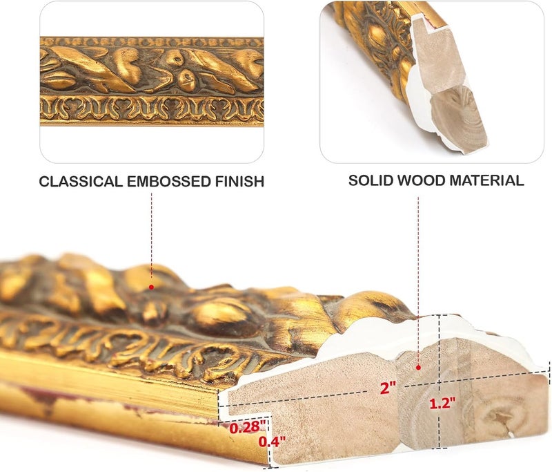 FOLKOR Wood Canvas Frame for 6x8 Oil Paintings  Finished 6x8 Gold Ornate Frame for Wall Art Prints  Luxury Vintage Painting Frame for Home Office Decor (Empty Frame  No Glass Cover & Backboard) - Image 3