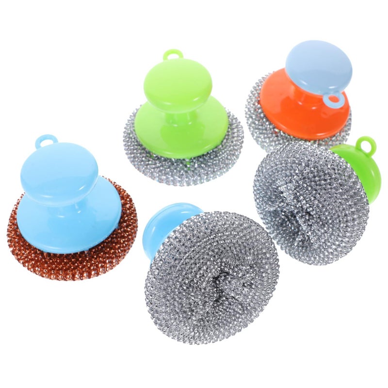 5 Piece Kitchen Scrub Brush Set Wire Pot Scrubbers for Ovens Grills Pans - Image 2