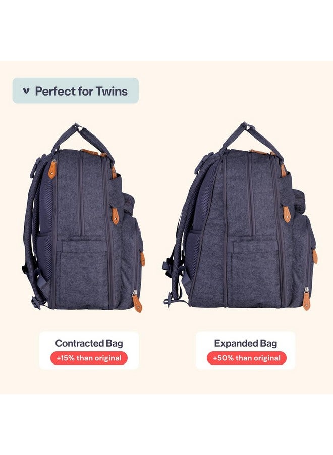 BabbleRoo BabbleRoo Extra Large Diaper Bag Backpack, Expandable Baby Bag with Up to 50% More Capacity - Travel Essentials Baby Bag Tote with Changing Pad, Stroller Straps & Pacifier Case - Unisex, Denim Blue  - Image 2