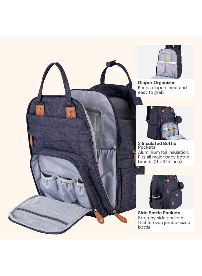 BabbleRoo BabbleRoo Extra Large Diaper Bag Backpack, Expandable Baby Bag with Up to 50% More Capacity - Travel Essentials Baby Bag Tote with Changing Pad, Stroller Straps & Pacifier Case - Unisex, Denim Blue  - Image 3