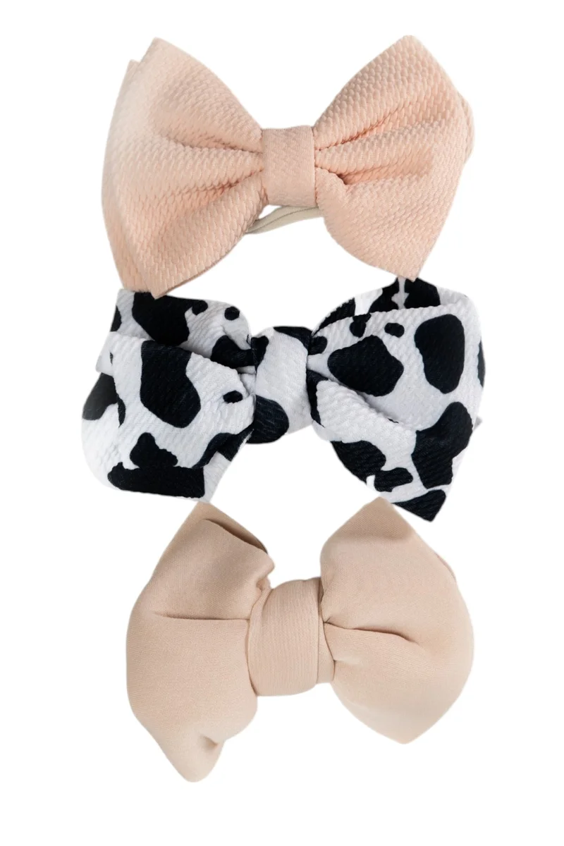 Bambimici Bambimici - Mona Assorted Ribbon Bow Headband for Babies - Black n' White, Cream, Light Peach