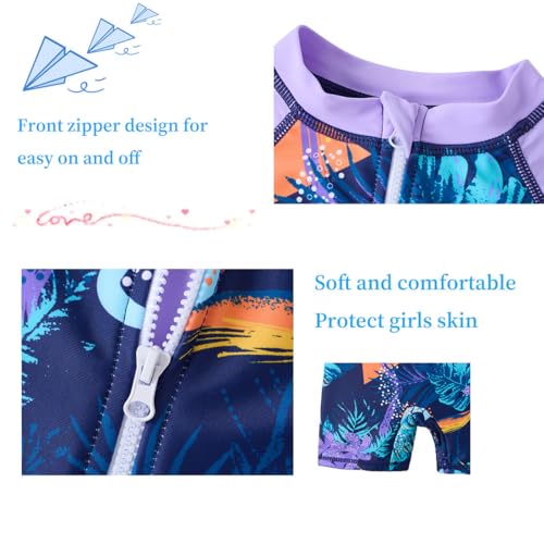 UMELOK Girls Rash Guard Swimsuits Long Sleeve One Piece Swimwear with UPF 50+ Sun Protection Zipper Bathing Suits Black Purple Green Plants,6Y - Image 4