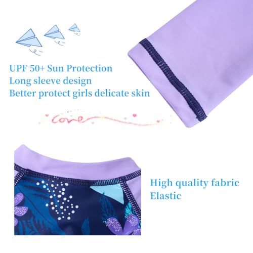 UMELOK Girls Rash Guard Swimsuits Long Sleeve One Piece Swimwear with UPF 50+ Sun Protection Zipper Bathing Suits Black Purple Green Plants,6Y - Image 5
