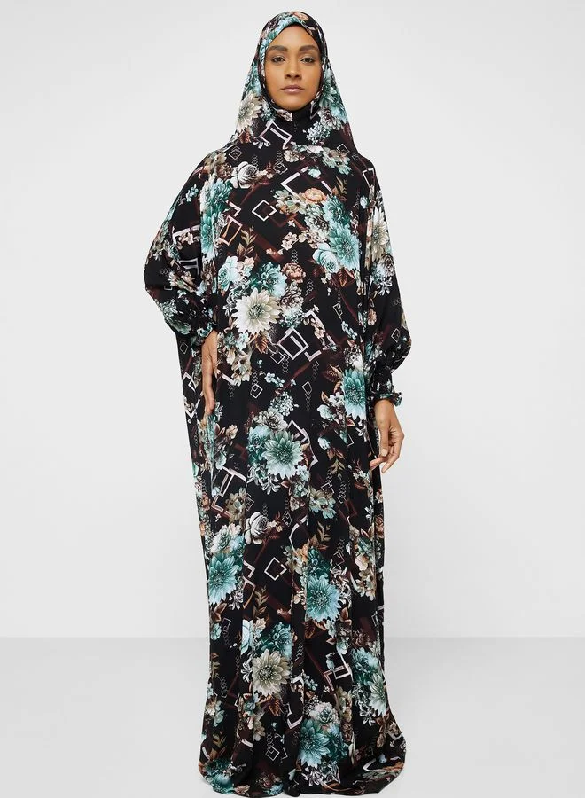 hayas closet Printed Shirred Sleeve Prayer Dress