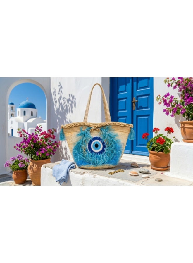 Blue Evil Eye Beach Tote Bag - Summer New Fashionable Handbag, Shoulder Bag, Tote Bag With Large Capacity And High Quality For Women - Image 3