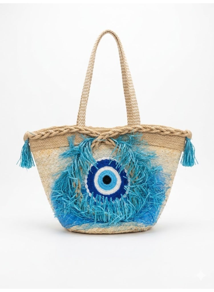 Blue Evil Eye Beach Tote Bag - Summer New Fashionable Handbag, Shoulder Bag, Tote Bag With Large Capacity And High Quality For Women - Image 1