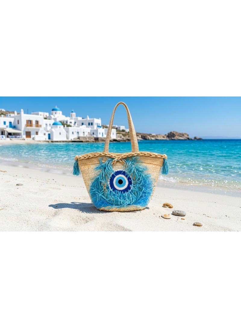 Blue Evil Eye Beach Tote Bag - Summer New Fashionable Handbag, Shoulder Bag, Tote Bag With Large Capacity And High Quality For Women - Image 2
