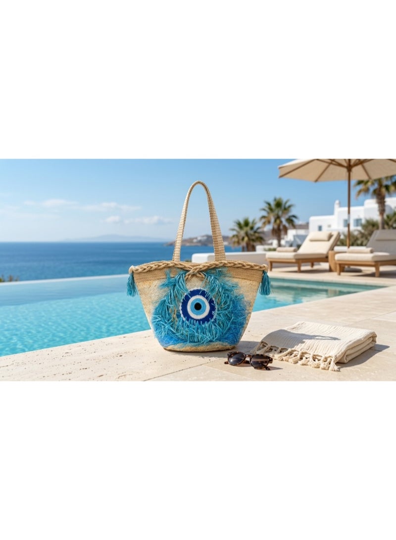 Blue Evil Eye Beach Tote Bag - Summer New Fashionable Handbag, Shoulder Bag, Tote Bag With Large Capacity And High Quality For Women - Image 4