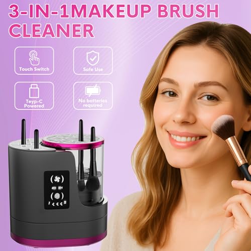 ATIDIE 3 IN 1 Electric Makeup Brush CleanerAutomatic Makeup Brush Cleaner with Makeup Brush DryerPortable USB Deep Cleaning for All Size Beauty Makeup Brush SetBlush Brush Grey - Image 3