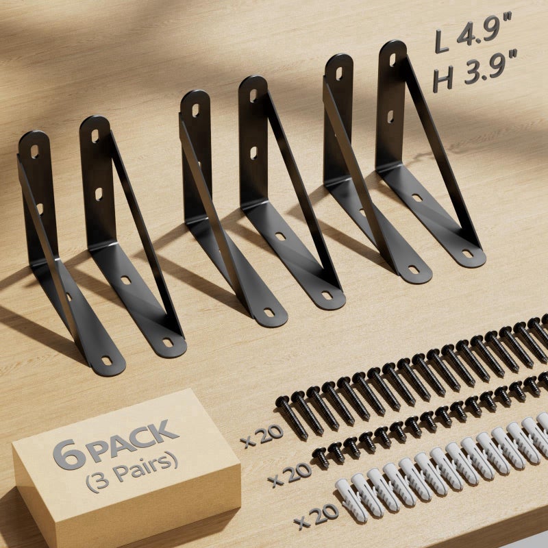 COCOYA 5X4 Shelf Brackets 6-Pack, Shelf Support Shelf Holder Steel Wall Mount Heavy Duty Small L Shape Triangle 90 Degree Metal Black With Screws Anchors Soporte De Estante - Image 2