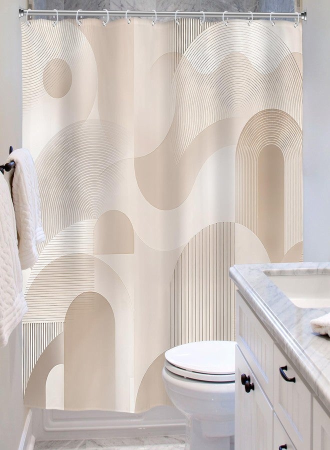 ريديكور ستارة حمام من رييديكور، بيج، بتصميم تجريدي، مقاس 72 بوصة عرض × 72 بوصة ارتفاع، بنمط هندسي نصف دائري بسيط، مصنوعة من قماش بوليستر مقاوم للماء، مع 12 خطافًا بلاستيكيًا. - Image 4