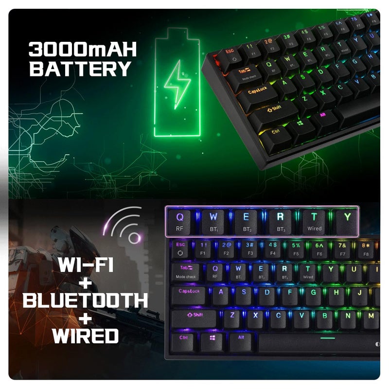 Cosmic Byte CB-GK-40 Artemis 3 Modes WiFi + Bluetooth + Wired Mechanical Keyboard with Outemu Blue Swappable Switches, Software Support, 1000Hz Polling Rate (Black) - Image 2