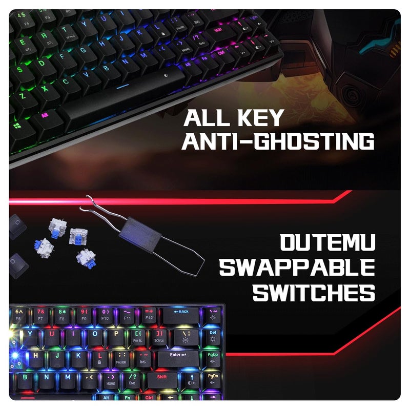 Cosmic Byte CB-GK-40 Artemis 3 Modes WiFi + Bluetooth + Wired Mechanical Keyboard with Outemu Blue Swappable Switches, Software Support, 1000Hz Polling Rate (Black) - Image 3