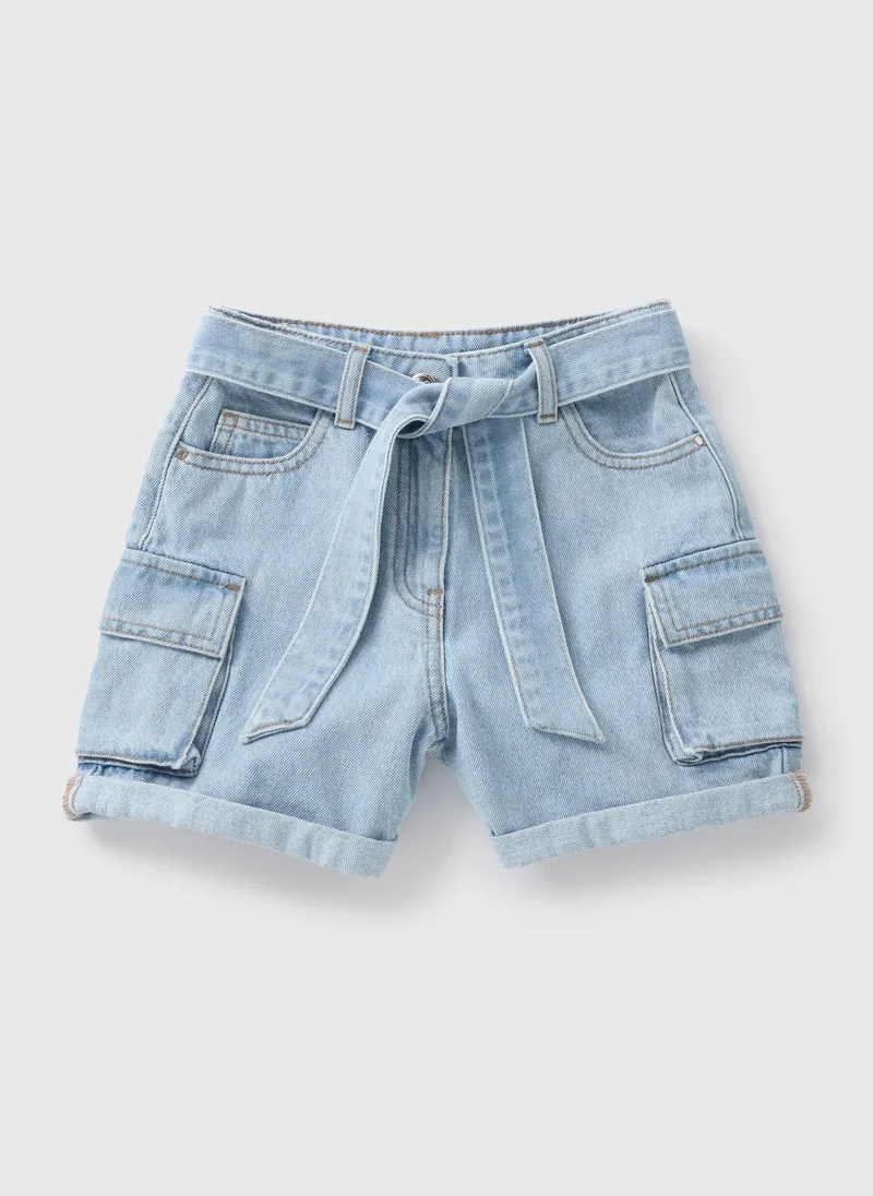 Matalan Girls Denim Belted Cargo Shorts