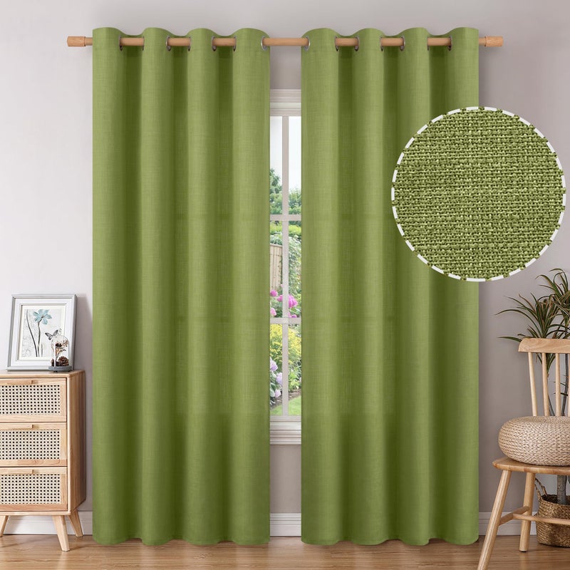 BGment Faux Linen Curtains 90 Inches Long Set of 2 Panels  Living Room Long Curtains Burlap Textured Thick Light Filtering Privacy Grommet Window Treatments  52 x 90 Inch  Olive Green - Image 1