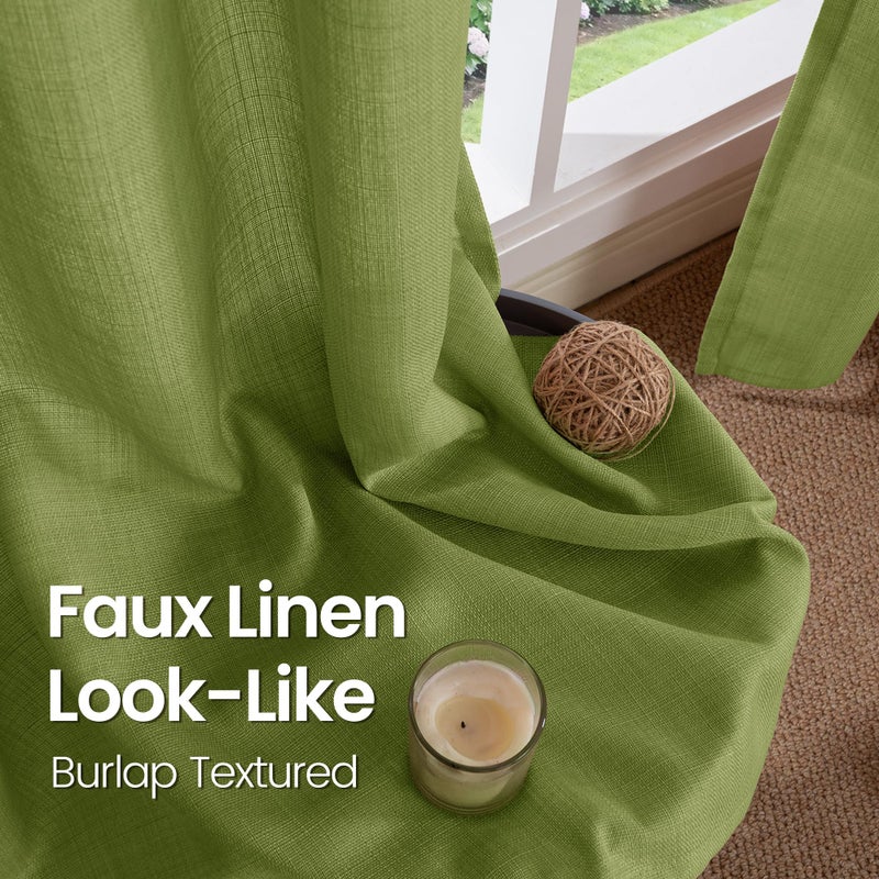 BGment Faux Linen Curtains 90 Inches Long Set of 2 Panels  Living Room Long Curtains Burlap Textured Thick Light Filtering Privacy Grommet Window Treatments  52 x 90 Inch  Olive Green - Image 4