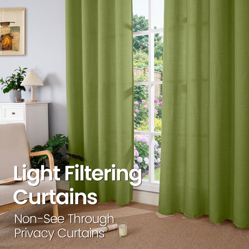 BGment Faux Linen Curtains 90 Inches Long Set of 2 Panels  Living Room Long Curtains Burlap Textured Thick Light Filtering Privacy Grommet Window Treatments  52 x 90 Inch  Olive Green - Image 3