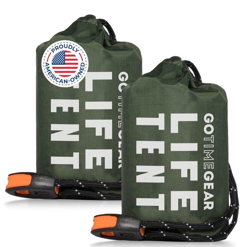 Go Time Gear Emergency Tent Tube Shelter 2Person Green 2Pack Waterproof Mylar Emergency Shelter Survival Gear Camping Tent Hiking Gear Survival Kit with Whistle 550 lb Paracord