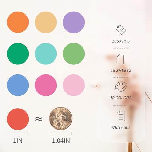 Ouzoustate 1" Colored Dot Stickers 1050 PCS Circle Round Stickers Colored Coding Labels (Colorful) - Image 2