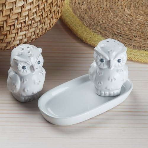 Kookee Ceramic Salt and Pepper Shakers Set with Tray – Elegant Namak Dani, Spice Sprinkler & Dispenser for Dining Table, Kitchen & Restaurant Use (10283) - Image 1