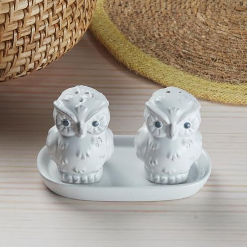 Kookee Ceramic Salt and Pepper Shakers Set with Tray – Elegant Namak Dani, Spice Sprinkler & Dispenser for Dining Table, Kitchen & Restaurant Use (10283) - Image 2