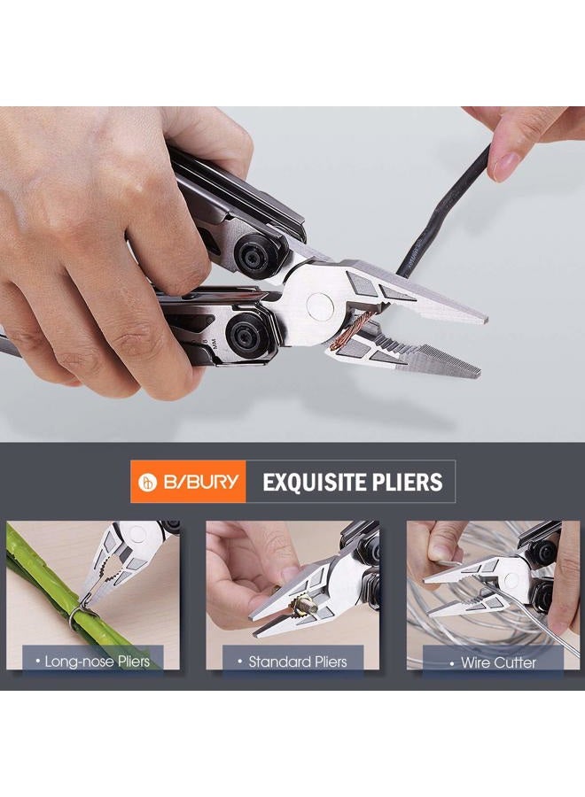 BIBURY Gifts for Men, Multitool Pliers, 18 in 1 Multi Tool with Titanium-Plated Handle & Safety Hammer, Stainless Steel Multifunction Pocket Knife for Outdoor, Survival, Camping, Hiking, Repair - Image 2