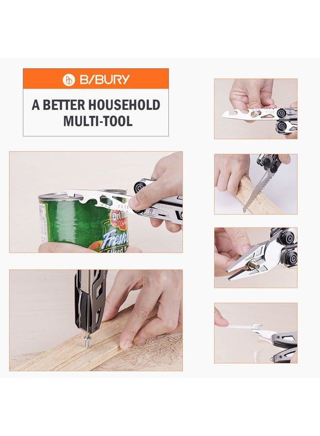 BIBURY Gifts for Men, Multitool Pliers, 18 in 1 Multi Tool with Titanium-Plated Handle & Safety Hammer, Stainless Steel Multifunction Pocket Knife for Outdoor, Survival, Camping, Hiking, Repair - Image 4