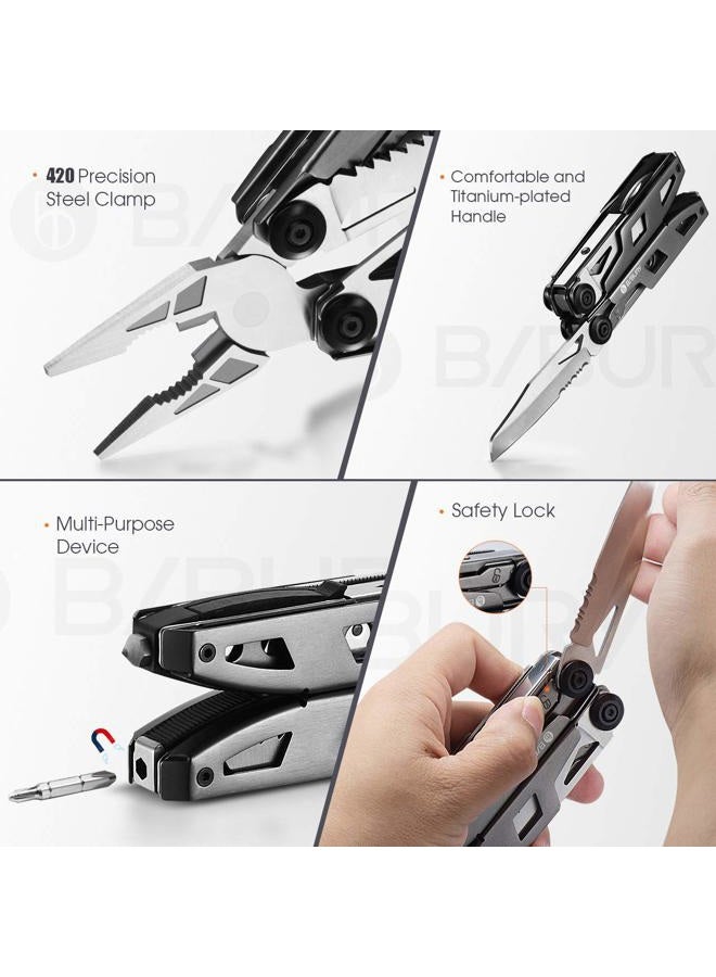 BIBURY Gifts for Men, Multitool Pliers, 18 in 1 Multi Tool with Titanium-Plated Handle & Safety Hammer, Stainless Steel Multifunction Pocket Knife for Outdoor, Survival, Camping, Hiking, Repair - Image 5