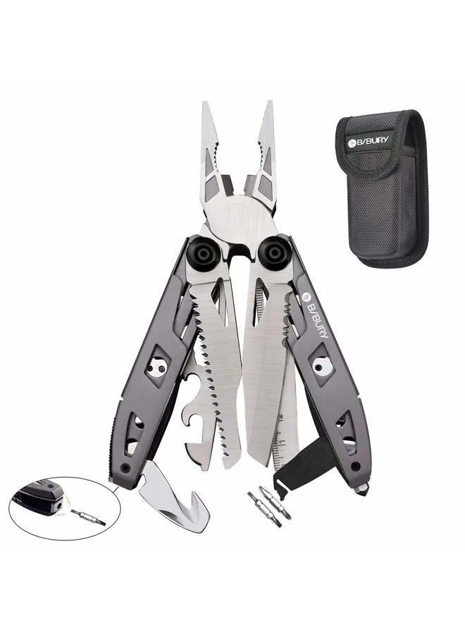 BIBURY Gifts for Men, Multitool Pliers, 18 in 1 Multi Tool with Titanium-Plated Handle & Safety Hammer, Stainless Steel Multifunction Pocket Knife for Outdoor, Survival, Camping, Hiking, Repair - Image 1