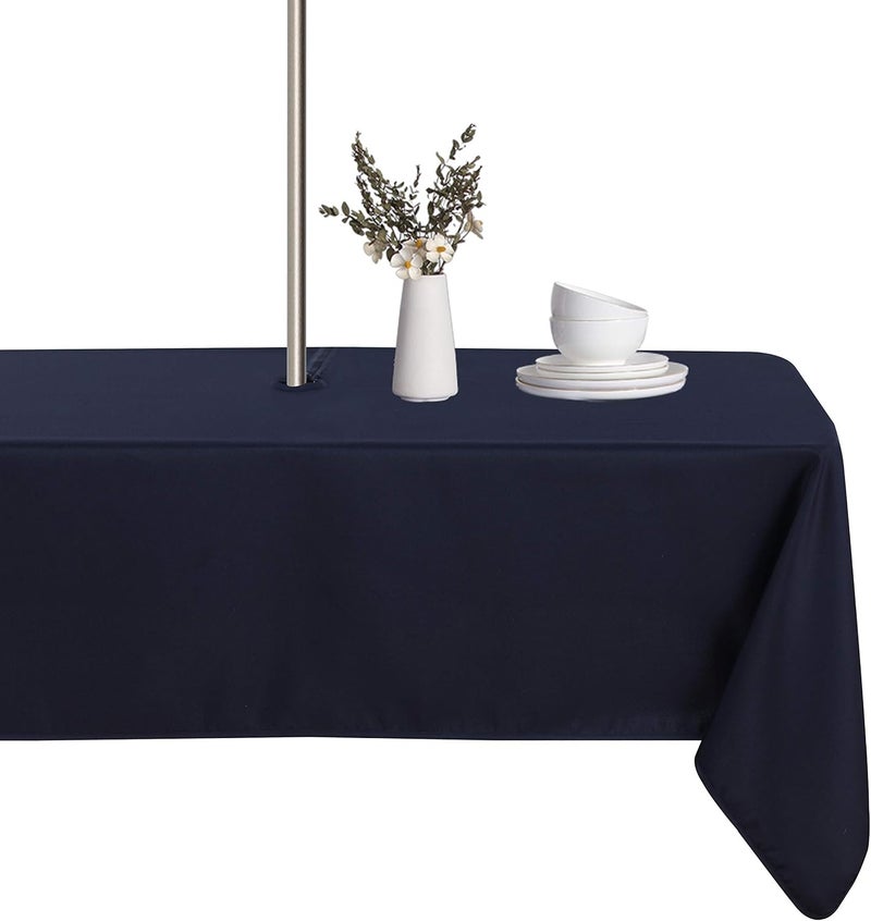 LUSHVIDA Rectangle Outdoor Tablecloth with Umbrella Hole and Zipper, 60x102 Inch Navy, Washable Waterproof Table Cloth Spill Proof Wrinkle Free Table Cover for Patio Spring Summer Picnic BBQS - Image 1