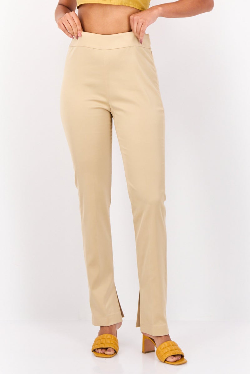 ESPRIT Women Regular Fit Solid Straight Leg Pants, Beige  - Image 1