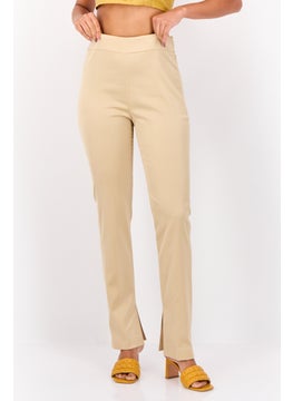 ESPRIT Women Regular Fit Solid Straight Leg Pants, Beige  - Image 1