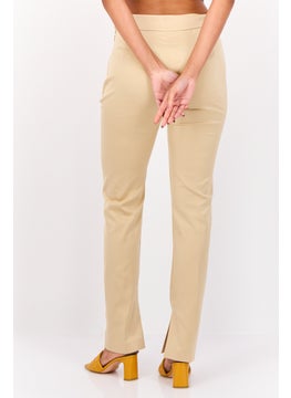 ESPRIT Women Regular Fit Solid Straight Leg Pants, Beige  - Image 4