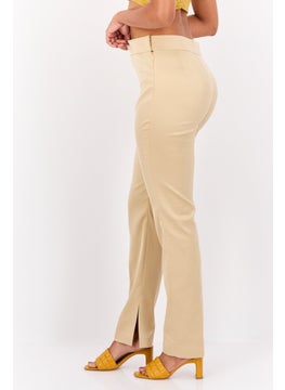 ESPRIT Women Regular Fit Solid Straight Leg Pants, Beige  - Image 3