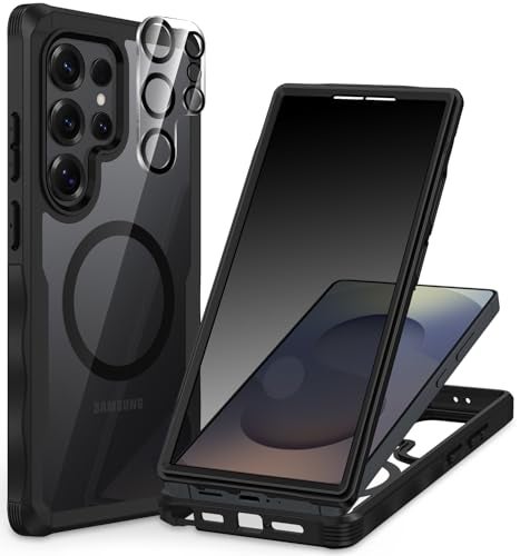 CENHUFO Magnetic Privacy for Samsung Galaxy S25 Ultra Case Full Body Phone Case with Builtin 9H Tempered Glass Privacy Screen Protector and Camera Lens Cover Shockproof Protective Bumper Black - Image 1